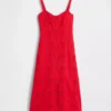 Vestido largo tipo camisola bordado de mezcla de lino
