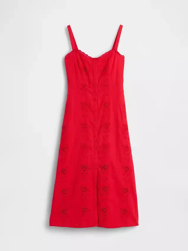 Vestido largo tipo camisola bordado de mezcla de lino