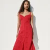 Vestido largo tipo camisola bordado de mezcla de lino
