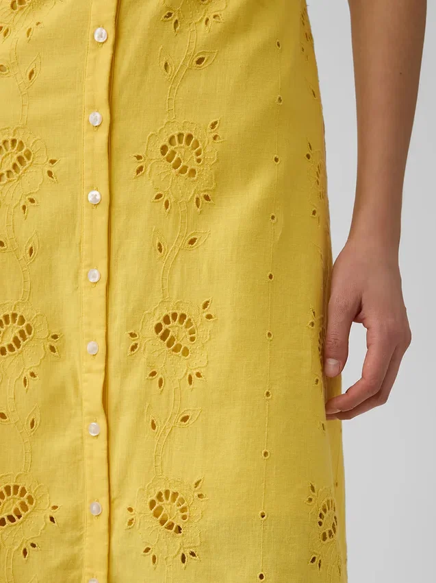 Vestido largo tipo camisola bordado de mezcla de lino