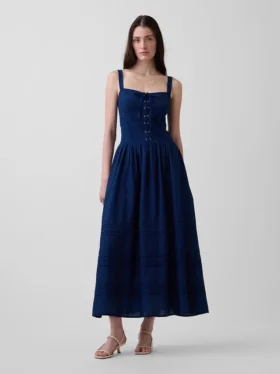 Vestido largo tipo corsé con cordones