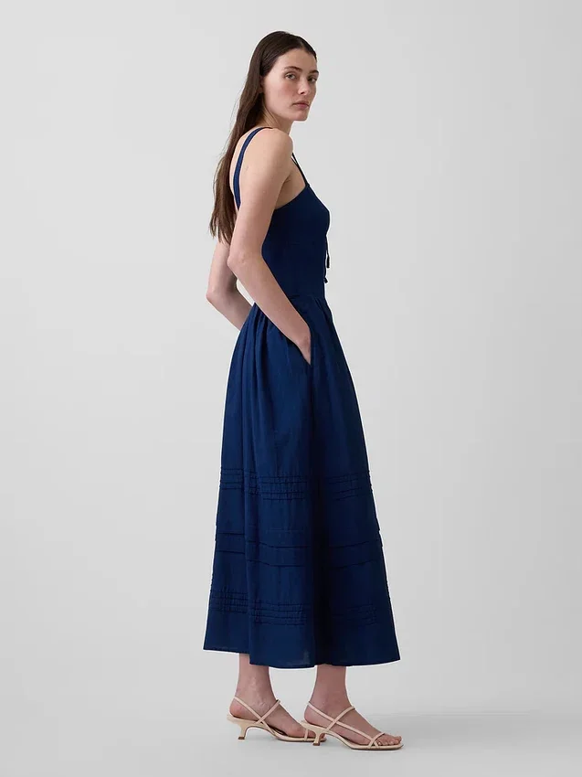 Vestido largo tipo corsé con cordones