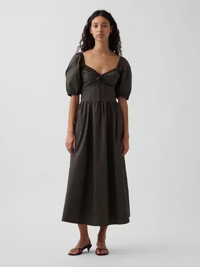 Vestido largo tipo corsé con mangas abullonadas