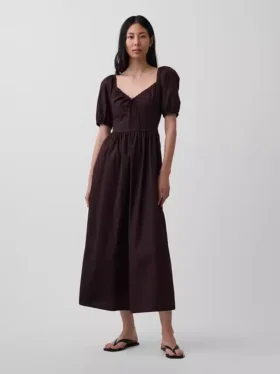 Vestido largo tipo corsé con mangas abullonadas
