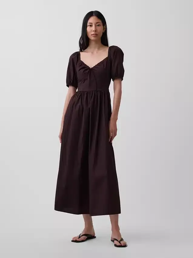 Vestido largo tipo corsé con mangas abullonadas