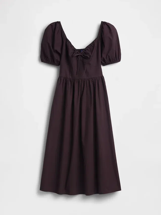 Vestido largo tipo corsé con mangas abullonadas