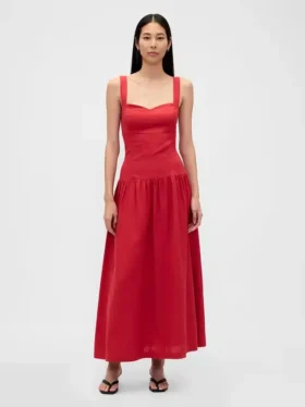 Vestido largo tipo corsé de cintura baja en mezcla de lino