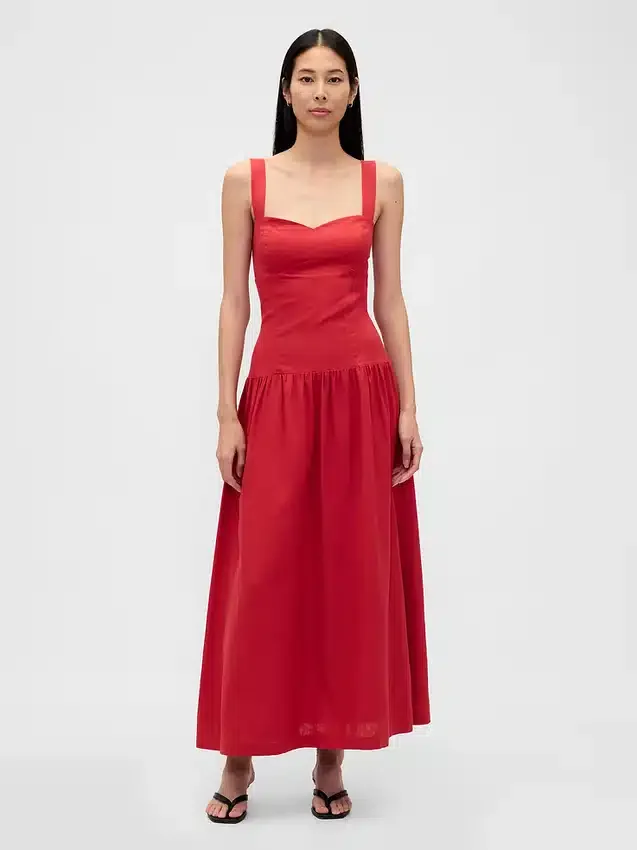 Vestido largo tipo corsé de cintura baja en mezcla de lino