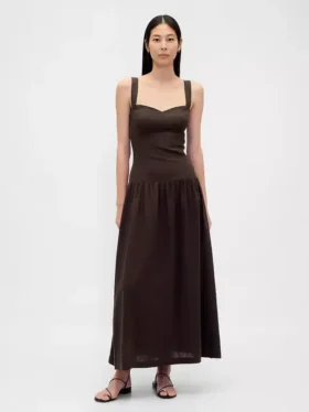 Vestido largo tipo corsé de cintura baja en mezcla de lino