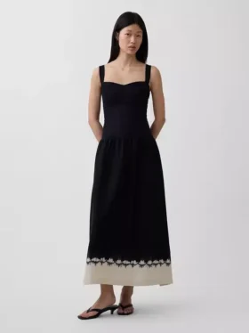 Vestido largo tipo corsé de cintura baja en mezcla de lino