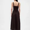 Vestido largo tipo corsé de cintura baja en mezcla de lino