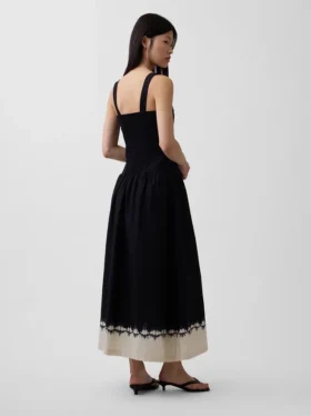 Vestido largo tipo corsé de cintura baja en mezcla de lino
