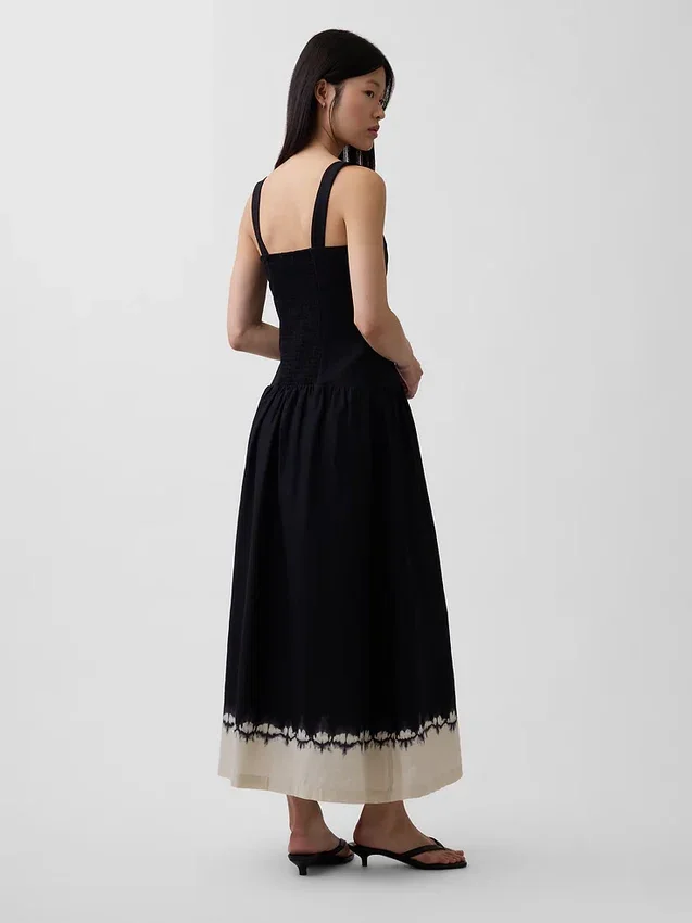 Vestido largo tipo corsé de cintura baja en mezcla de lino