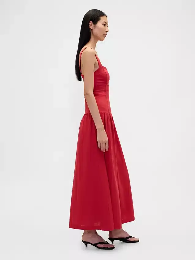 Vestido largo tipo corsé de cintura baja en mezcla de lino