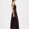 Vestido largo tipo corsé de cintura baja en mezcla de lino