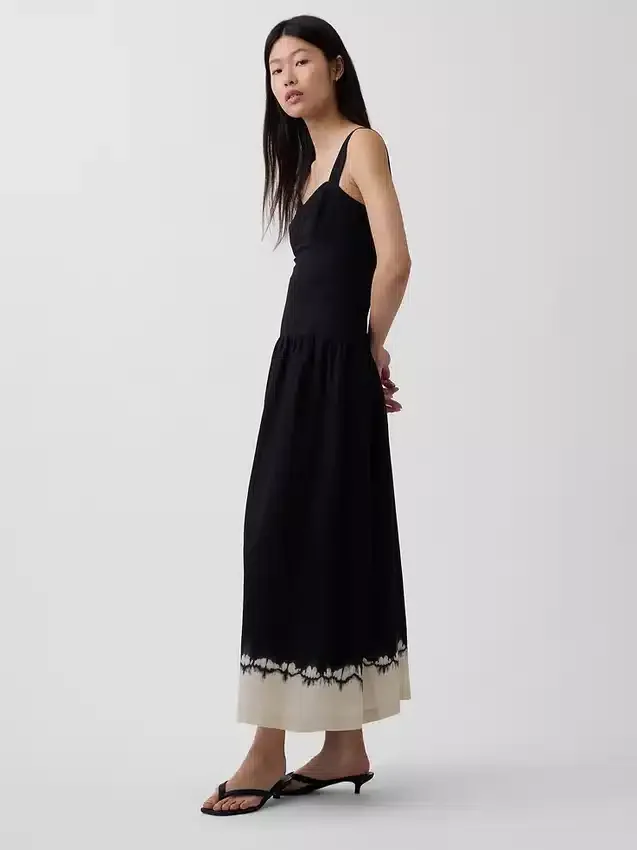 Vestido largo tipo corsé de cintura baja en mezcla de lino