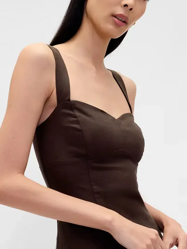Vestido largo tipo corsé de cintura baja en mezcla de lino