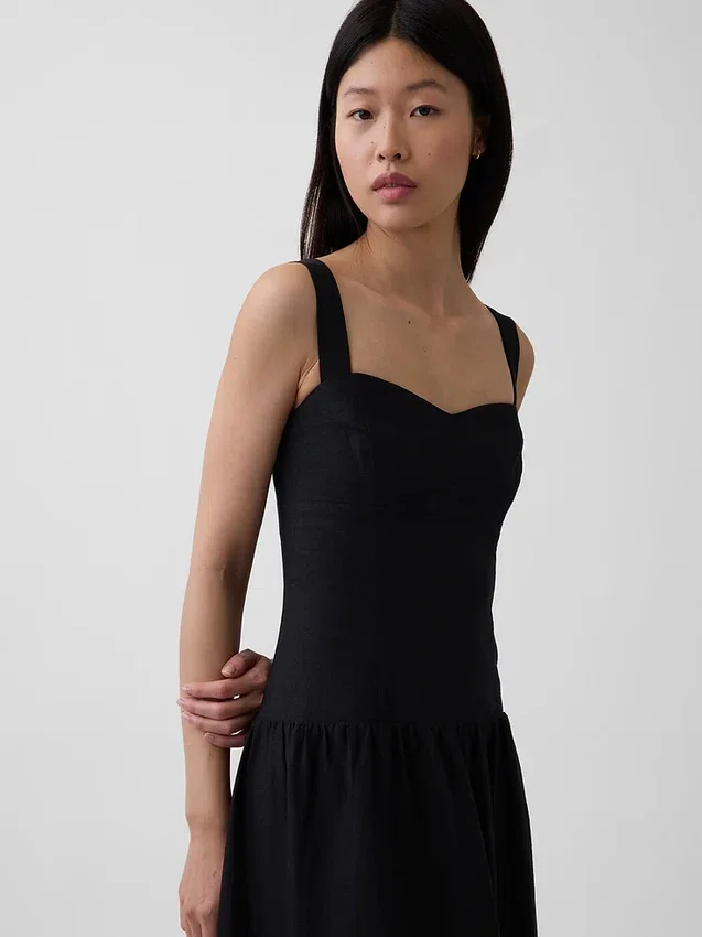 Vestido largo tipo corsé de cintura baja en mezcla de lino