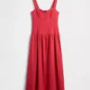 Vestido largo tipo corsé de cintura baja en mezcla de lino