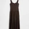 Vestido largo tipo corsé de cintura baja en mezcla de lino