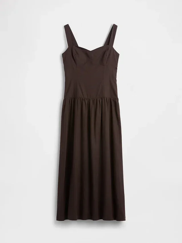 Vestido largo tipo corsé de cintura baja en mezcla de lino