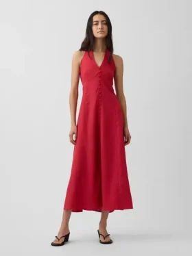 Vestido largo tipo halter de mezcla de lino