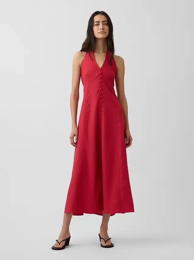 Vestido largo tipo halter de mezcla de lino
