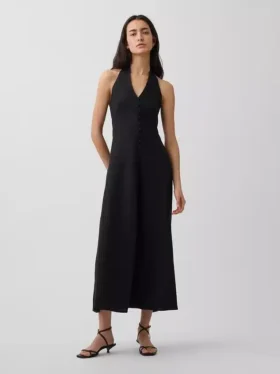 Vestido largo tipo halter de mezcla de lino