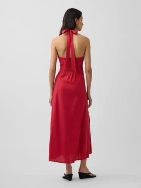 Vestido largo tipo halter de mezcla de lino