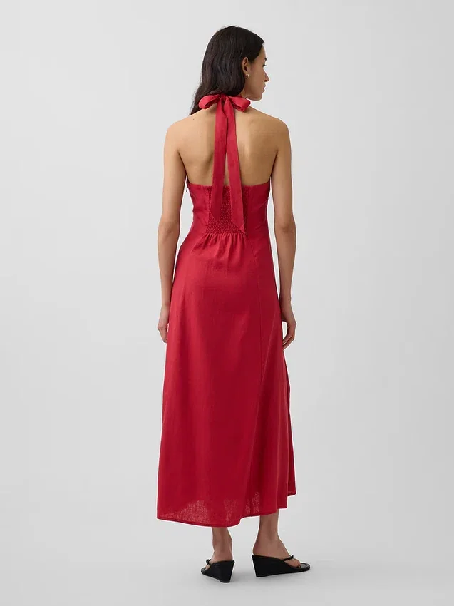 Vestido largo tipo halter de mezcla de lino