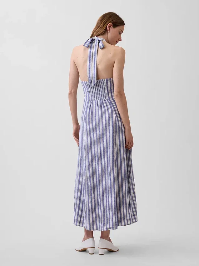 Vestido largo tipo halter de mezcla de lino