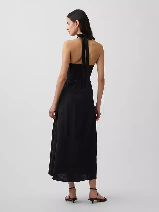 Vestido largo tipo halter de mezcla de lino