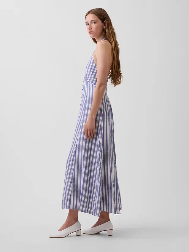Vestido largo tipo halter de mezcla de lino
