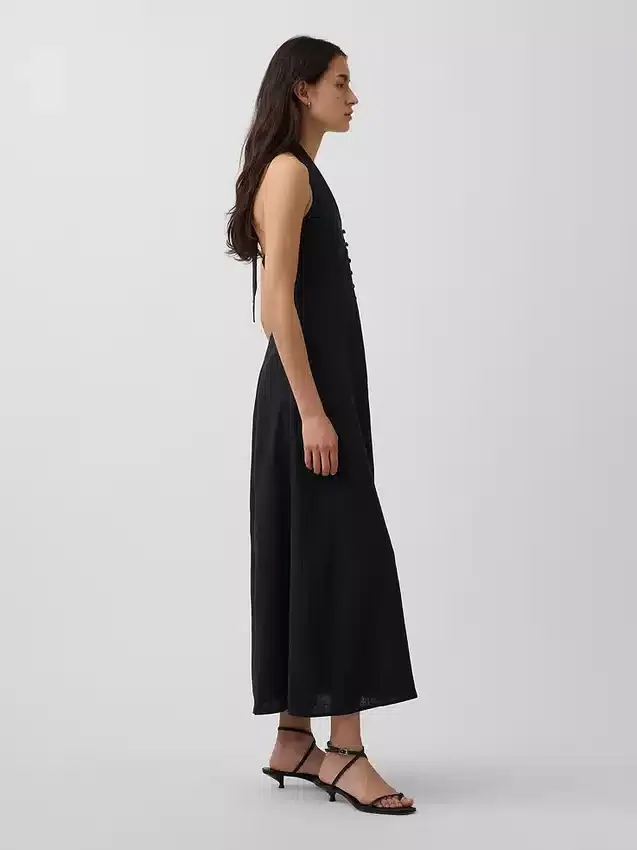 Vestido largo tipo halter de mezcla de lino