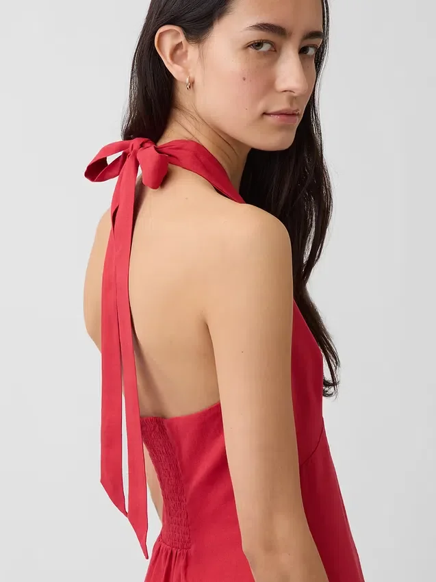 Vestido largo tipo halter de mezcla de lino