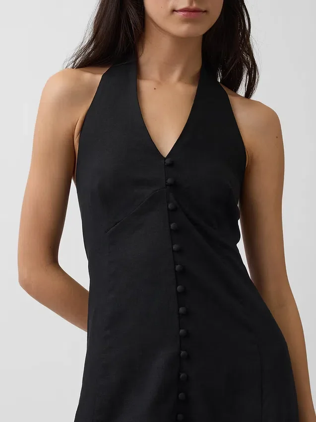Vestido largo tipo halter de mezcla de lino