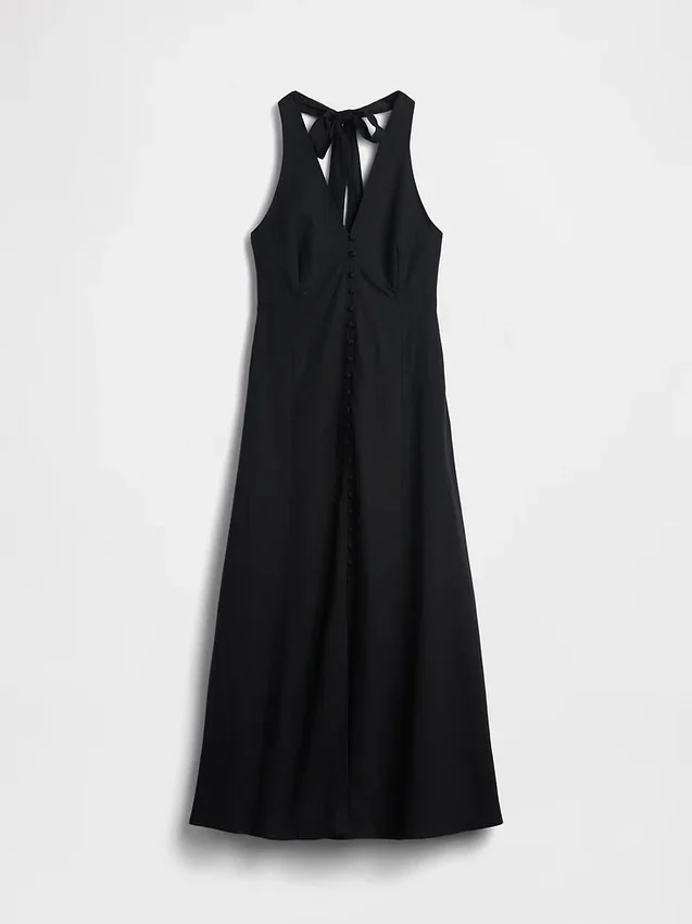 Vestido largo tipo halter de mezcla de lino