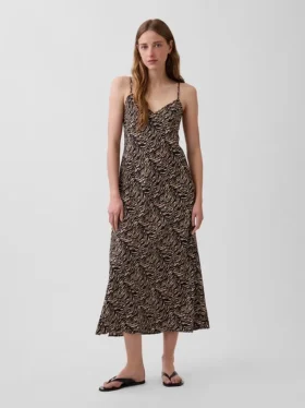 Vestido lencero midi con estampado de cebra