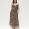 Vestido lencero midi con estampado de cebra