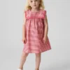 Vestido marinero de lino y algodón con estampado de cuadros vichy para bebés y niños pequeños