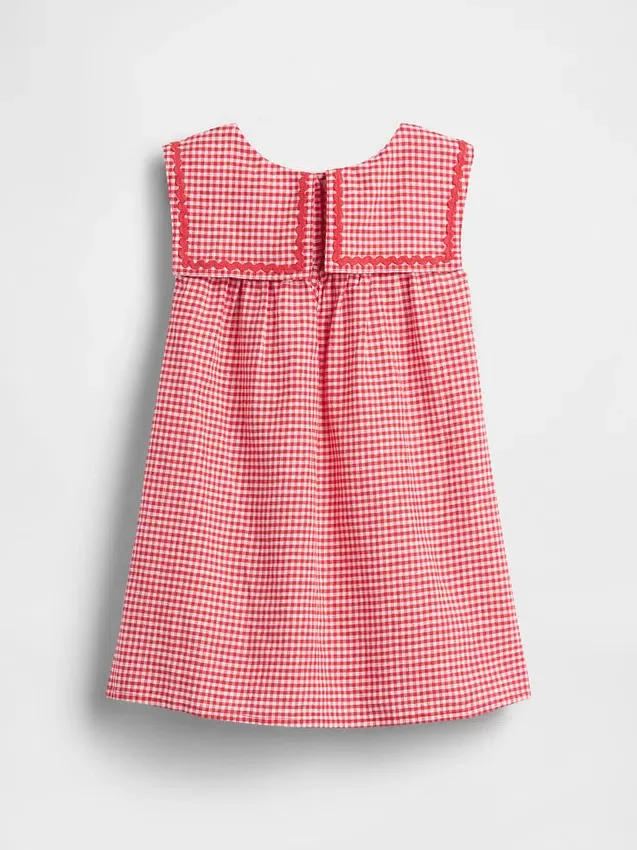 Vestido marinero de lino y algodón con estampado de cuadros vichy para bebés y niños pequeños