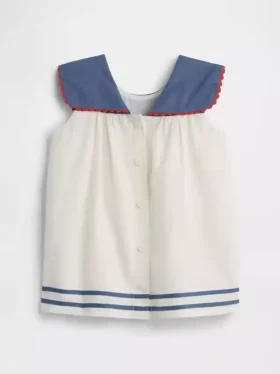Vestido marinero de lino y algodón para bebé