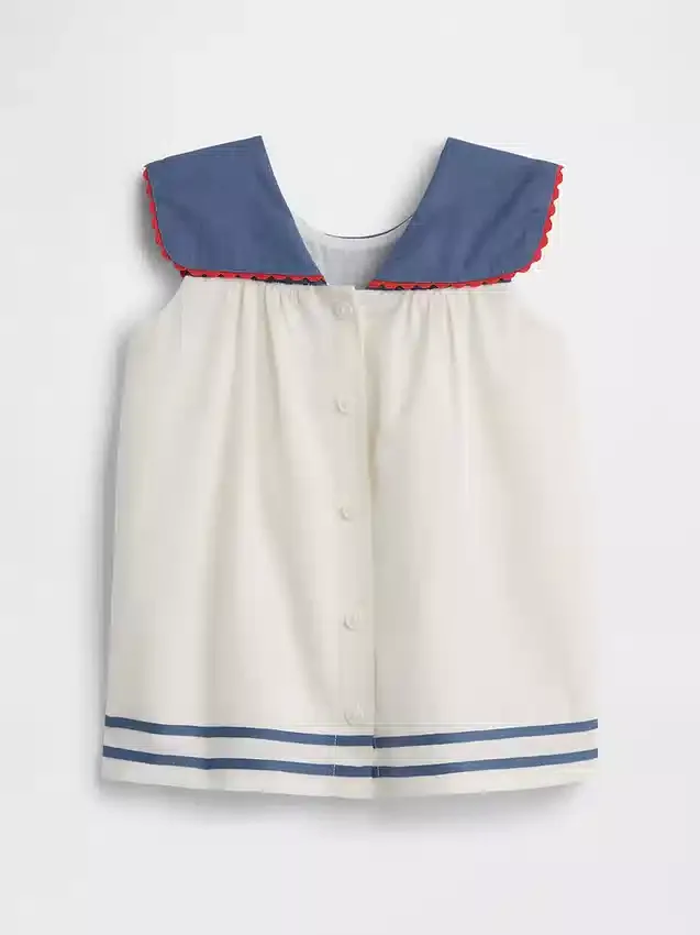 Vestido marinero de lino y algodón para bebé