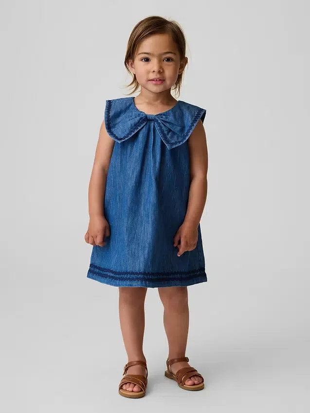 Vestido marinero de mezclilla para bebés y niños pequeños
