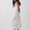 Vestido midi bordado de mezcla de lino