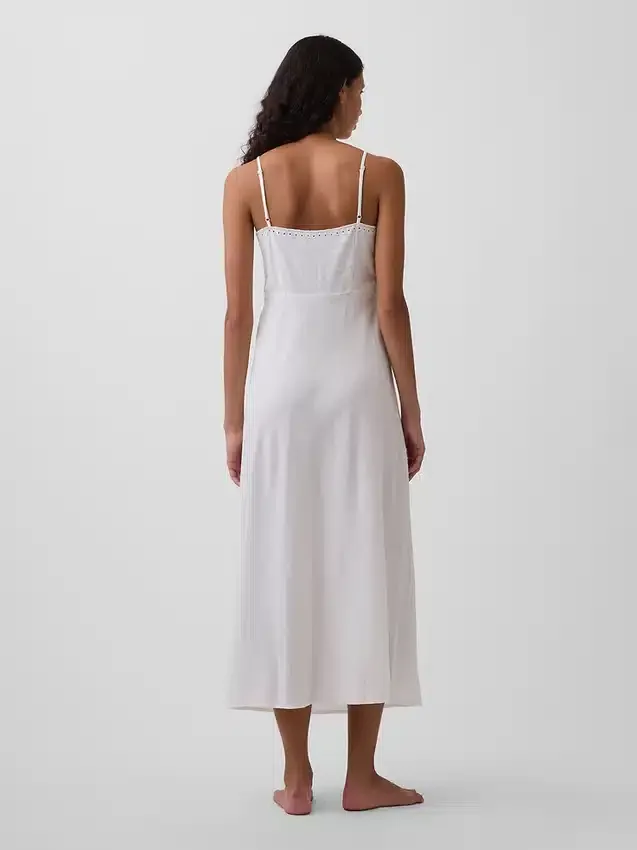 Vestido midi bordado de mezcla de lino