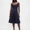Vestido midi con cuello en V y costuras