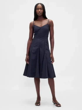 Vestido midi con cuello en V y costuras