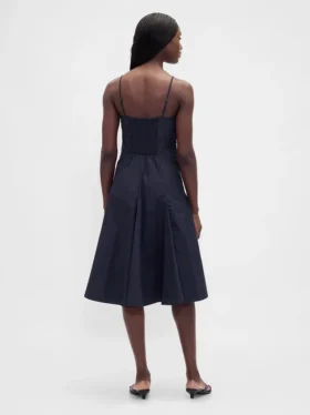 Vestido midi con cuello en V y costuras
