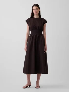 Vestido midi de cintura baja en mezcla de telas